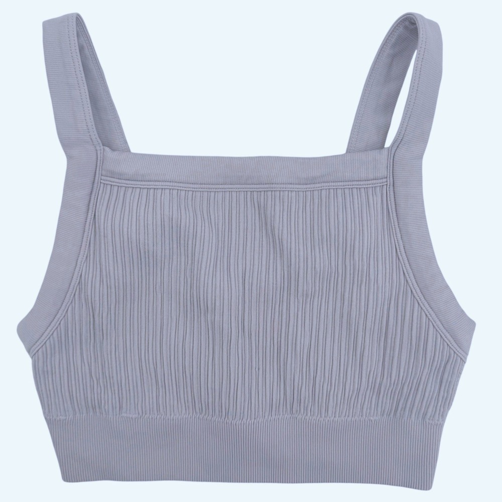 Aerie Seamless Ribbed Crop Top Lavender Grey Square Neck Athletic Tank Size M